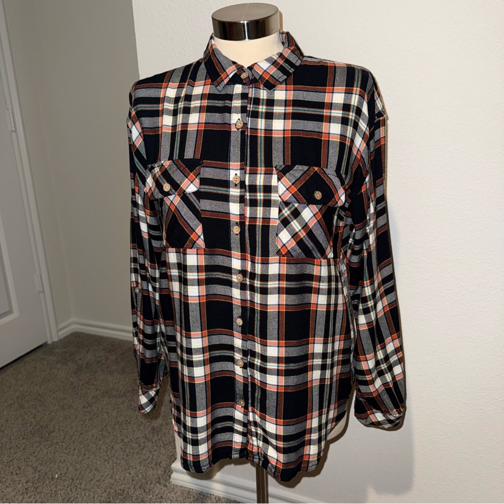 Ambiance Black and Orange Plaid Button-Down Shirt